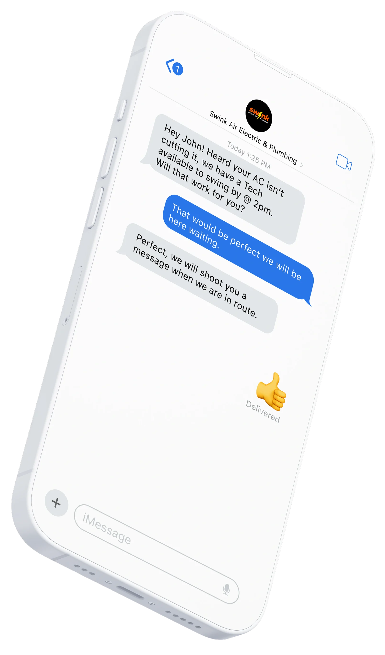 A local service company texts the homeowner to schedule a visit.